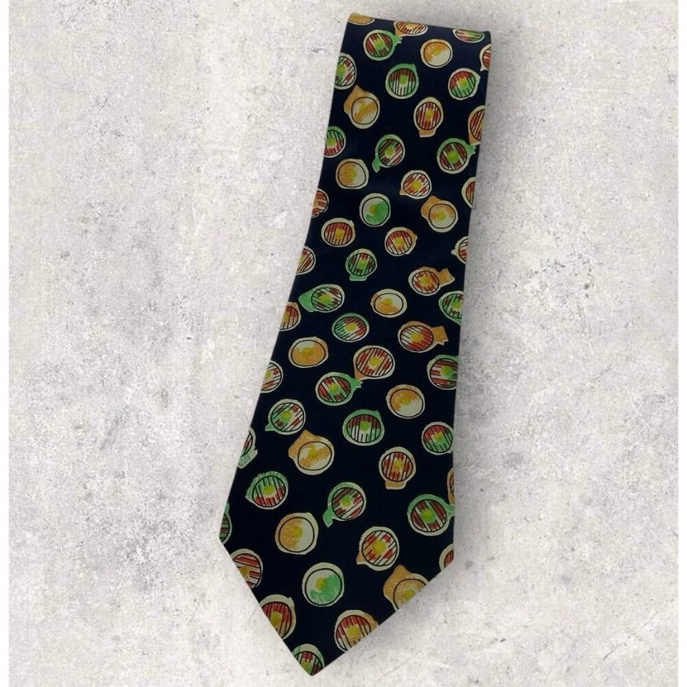 TRUSSARDI Silk Tie ITALY Navy Art W:4.1" EUC